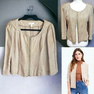 Ann Taylor Loft Linen Tweed Cutaway Cropped Jacket Size 4